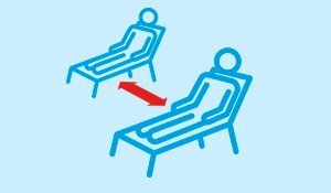 Illustration of two sun loungers with a social distancing arrow | MSC Cruises