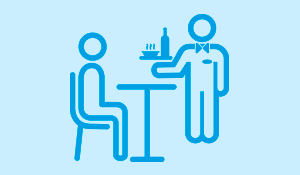 Icon of a waiter serving a seated guest, symbolizing personalized dining service | MSC Cruises Icon of a waiter serving a seated guest, symbolizing personalized dining service | MSC Cruises