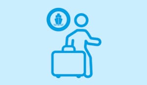 Icon of a traveler with luggage and a cruise ship symbol | MSC Cruises Icon of a traveler with luggage and a cruise ship symbol | MSC Cruises
