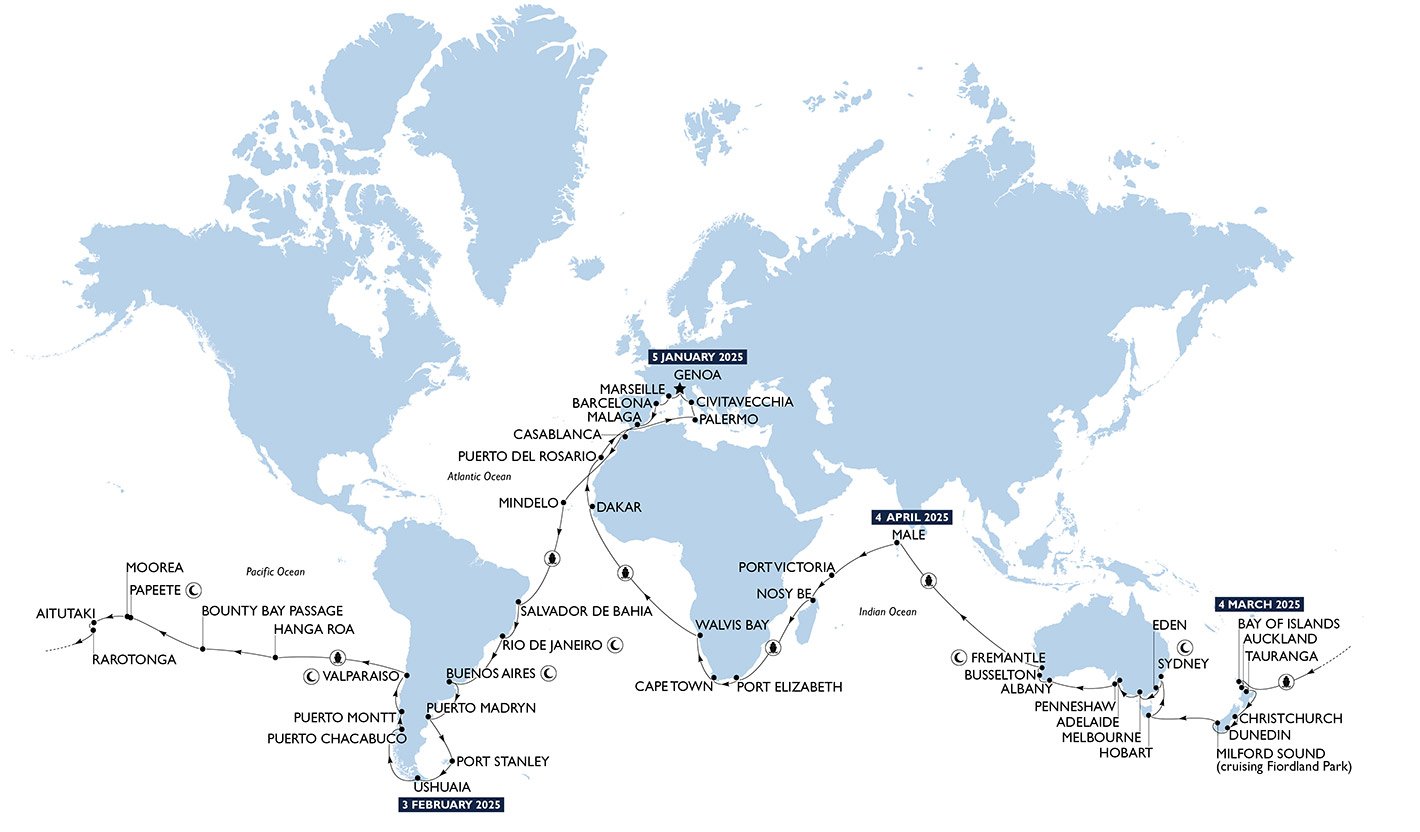 MSC World Cruise 2025 map | MSC Cruises
