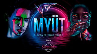 A vibrant show poster with acrobats and neon lights promoting MYÜT on MSC Cruises | MSC Cruises A vibrant show poster with acrobats and neon lights promoting MYÜT on MSC Cruises | MSC Cruises