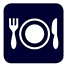 Dining symbol with plate, fork, and knife icon in white on a navy background | MSC Cruises