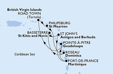 Guadeloupe, Virgin Islands (British), St. Maarten, Dominica, Saint Kitts and Nevis, Antigua and Barbuda, Martinique