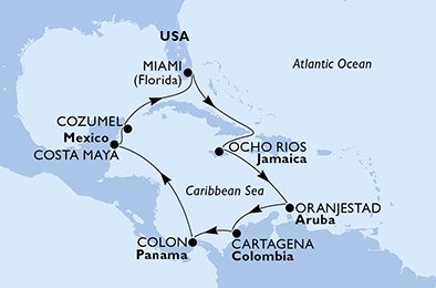 United States, Jamaica, Aruba, Colombia, Panama, Mexico