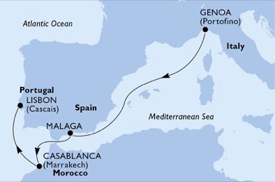Italy, Spain, Morocco, Portugal