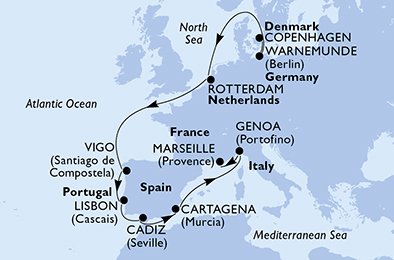 Denmark, Germany, Netherlands, Spain, Portugal, Italy, France