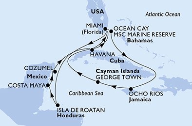 United States, Honduras, Mexico, Cuba, Bahamas, Jamaica, Cayman Islands